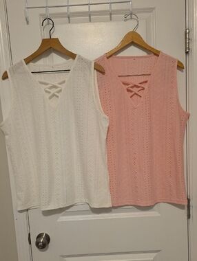 Womens Set Of 2 Tank Tops Ribbed V-neck Criss Cross XL